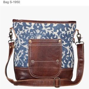 Myra Bags Blue Bliss Canvas, leather & Rug Shoulder Bag S-1950